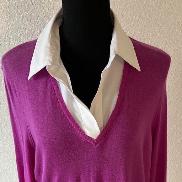 Ralph Lauren Orchid Pink Purple Sweater Exposed White Collar Button up Shirt XL - Picture 3 of 9
